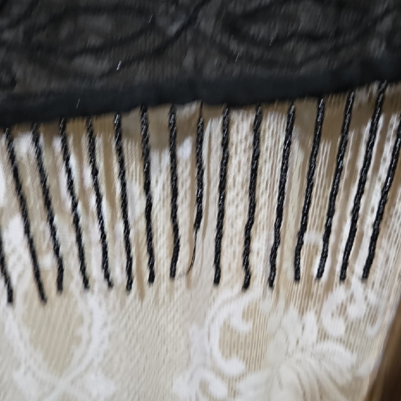 Elegant Black Hand Beaded Shawl with Fringe-1A - Picture 4 of 7
